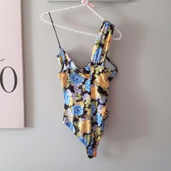 NWOT Zara multicolour floral print asymmetrical wide strap pleated bodysuit, S - Picture 12 of 12
